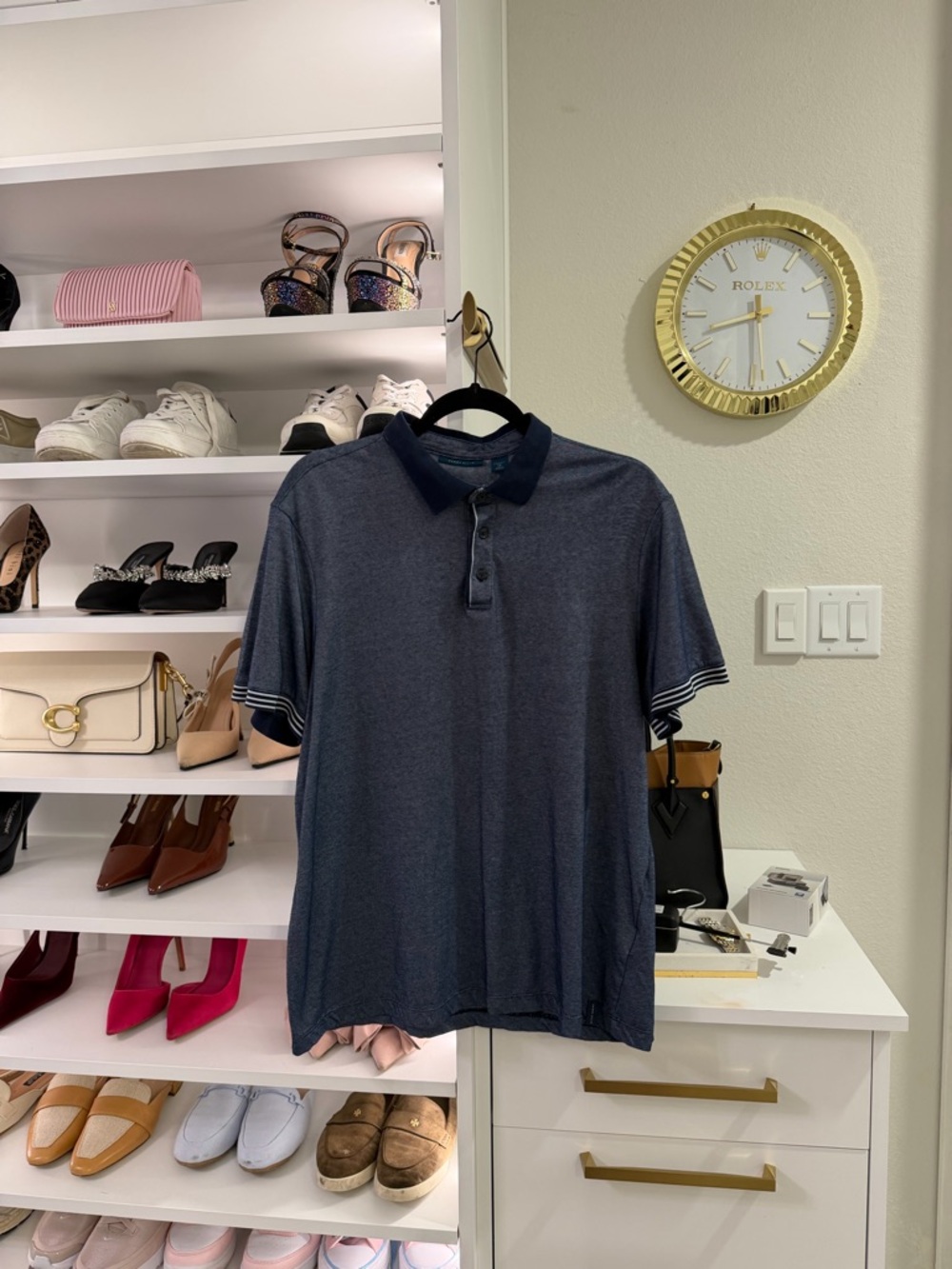 Perry Ellis Navy Short-Sleeve Polo with Contrast Collar